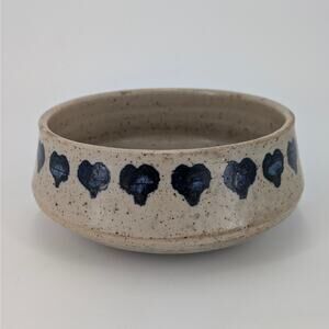 Artist Ceramic Bowl Handmade Pottery Blue Hearts 1980s VTG Catchall Dish Flawed
